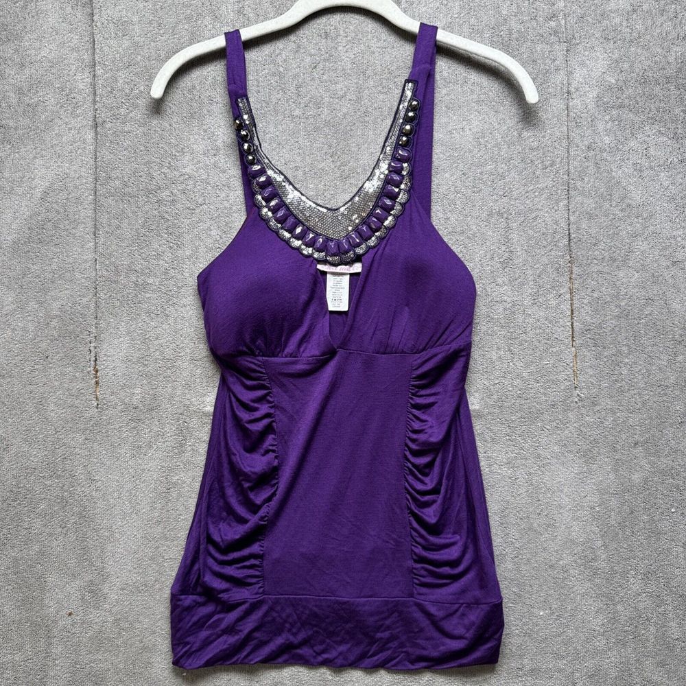 Wet Seal Y2K Purple Beaded Tank Top Women's L Keyhole Fairycore Party Top